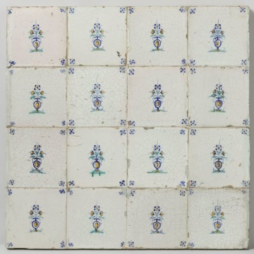 Panel of sixteen tiles with flower pots