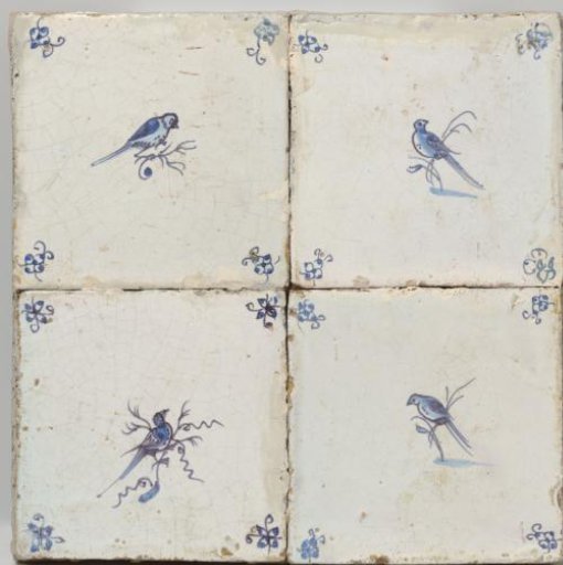 Panel of four tiles with birds