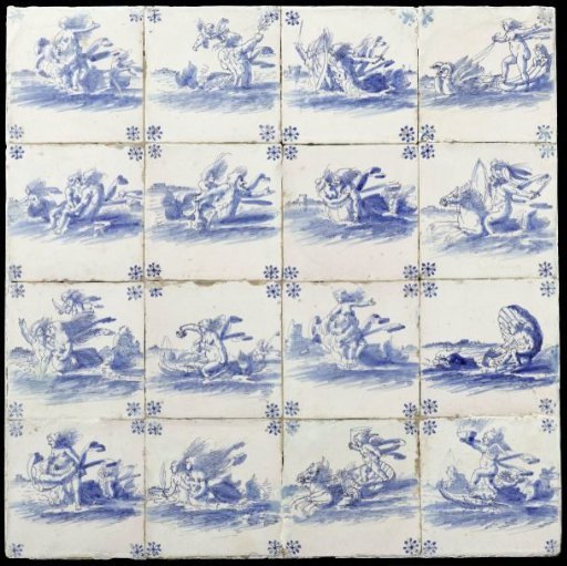 Field of sixteen tiles with sea creatures