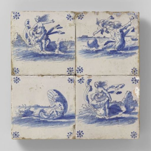 Panel of four tiles with sea creatures