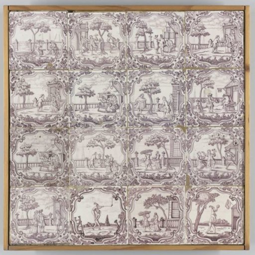 Field of sixteen tiles with genre scenes