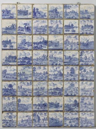 Field of forty-eight tiles with river landscapes