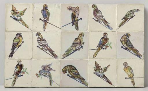 Tile panel with birds on nails