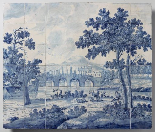 Tile tableau with a river landscape
