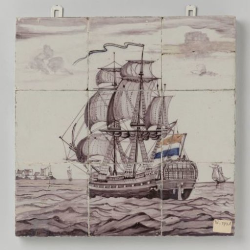 Tile tableau with a three-masted ship
