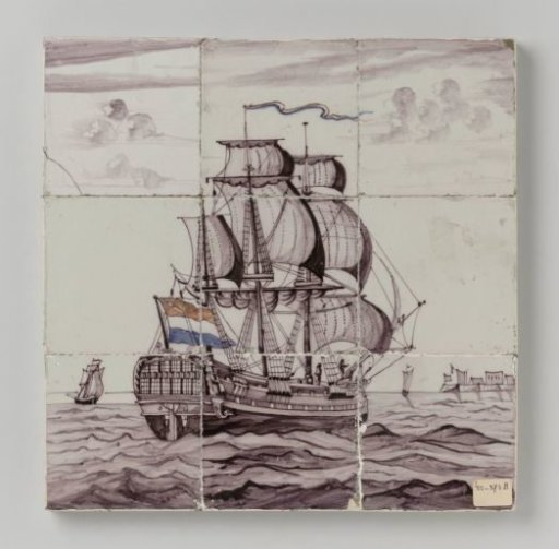 Tile tableau with a three-masted ship