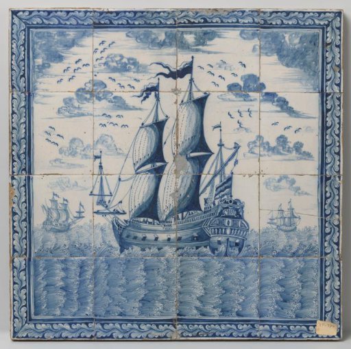 Tile tableau with a three-masted ship