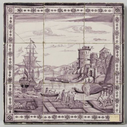 Tile tableau with a harbor view