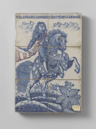 Tile Panel with William IV on Horseback and Inscription WILLEM KAREL HENDRIK FRISO PRINS VAN ORANJE