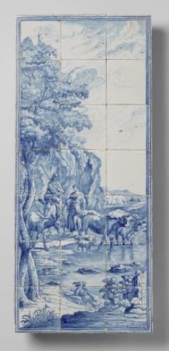 Tile Tableau with Pastoral Scene and Signature: I. AALMIS P. 1778