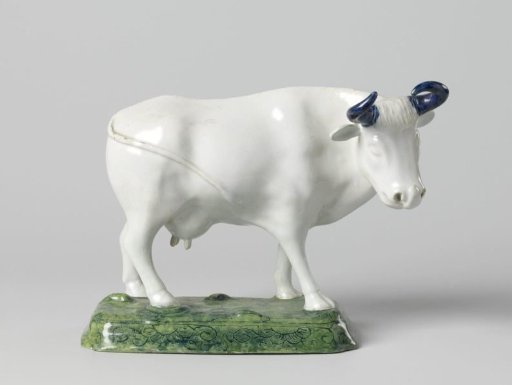 Cow with Blue Horns, on a Rectangular Pedestal with Slanted Corners