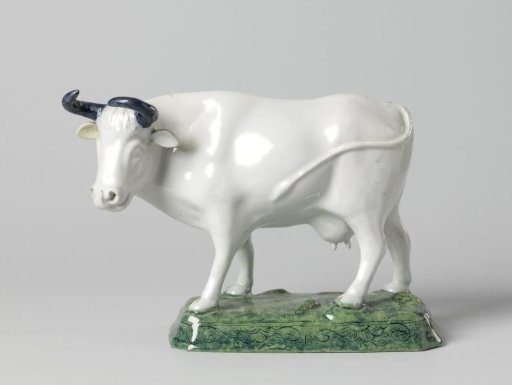 Cow with Blue Horns, on a Rectangular Pedestal with Slanted Corners