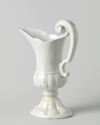 Ewer with partially ribbed belly, on a high arched ribbed foot