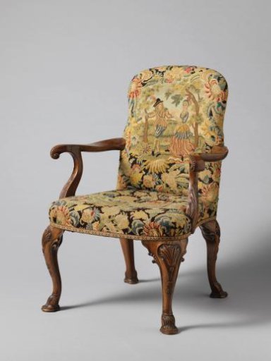 Armchair of walnut with upholstery of gros and petitpoint