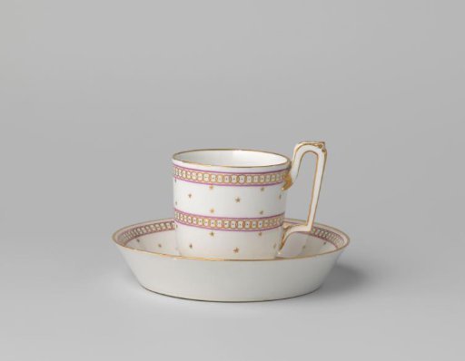 Cup and Saucer with Stars and Ornamental Borders