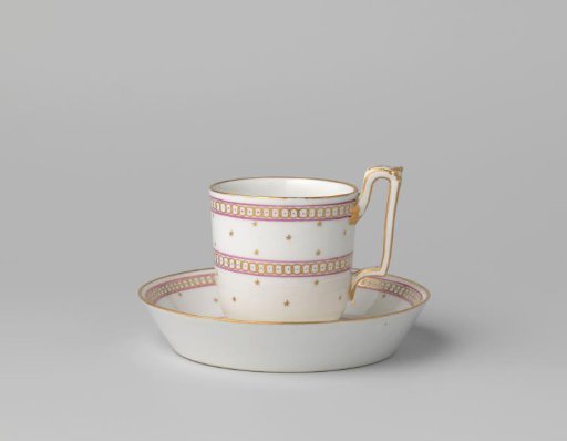 Cup and Saucer with Stars and Ornamental Borders