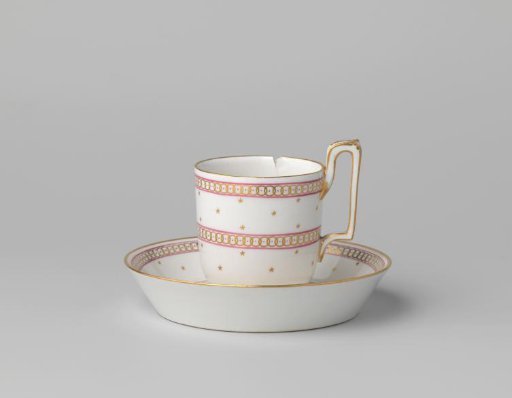 Cup and Saucer with Stars and Ornamental Borders