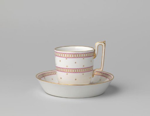 Cup and Saucer with Stars and Ornamental Borders