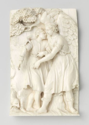 Plaque, youth with guardian angel