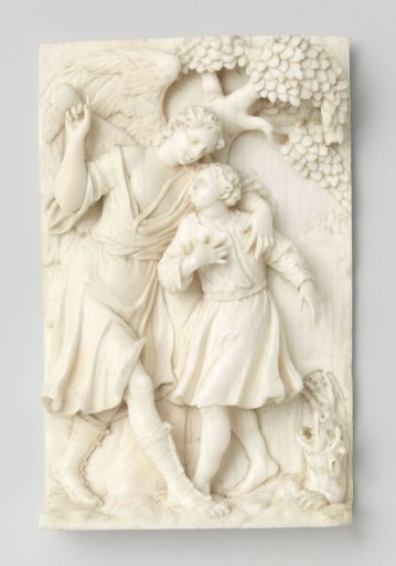 Plaque, youth with guardian angel