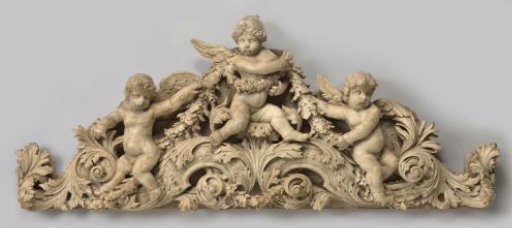 Design for a portico with three putti with garlands