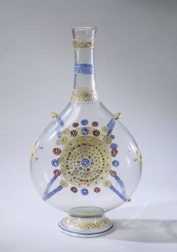Pilgrim's flask, painted in many colors