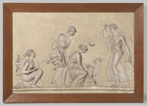 Gipsy Overdoor Depicting a Kneeling Woman Milking a Goat. In an Oak Frame