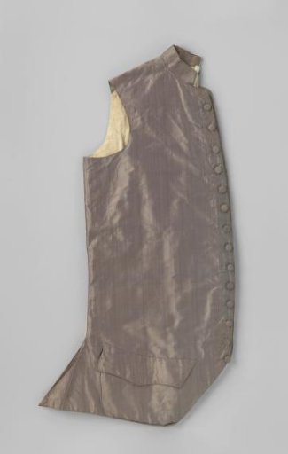 Long, sleeveless men's waistcoat of mauve-grey changeant taffeta