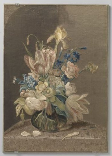 Tableau of multicoloured embroidered silk