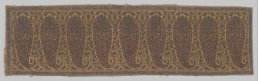 Fragment of a rectangular palm shawl with several large feather motifs and a cotton lining featuring small scattered floral motifs