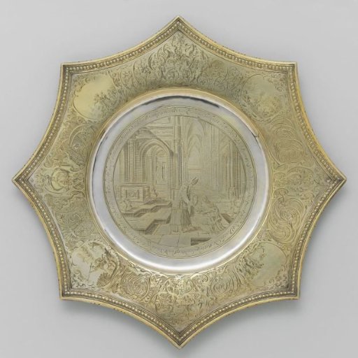 Pointed salver with Hannah and Samuel