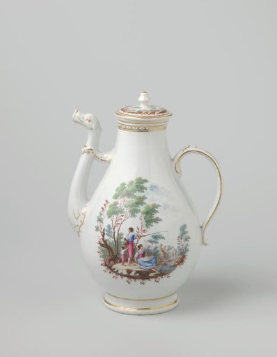 Coffeepot with figures in a landscape