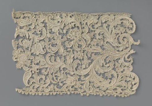 Strip of needle lace with asymmetrical acanthus leaves