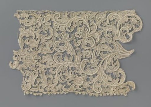 Strip of needle lace with asymmetrical acanthus leaves