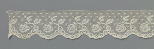 Border of bobbin lace with flower and shell border with circles