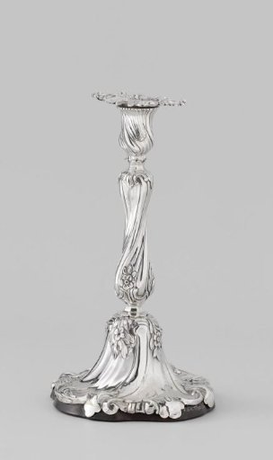 Candlestick of cast silver with bell-shaped foot