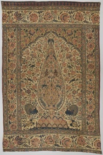 Prayer rug of chintz with an image of a cypress and fish