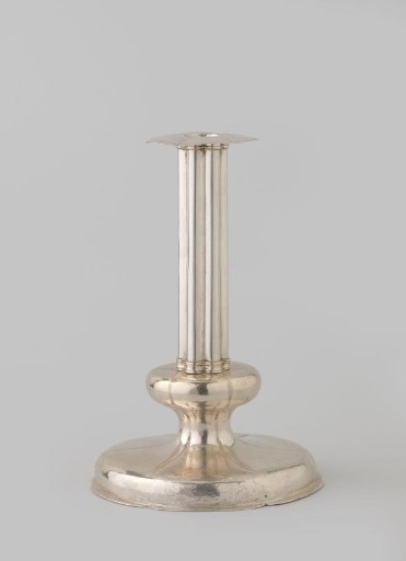 Candelabrum of silver on a vaulted six-lobed foot with engraved alliance coat of arms