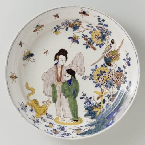 Dish of multi-colored painted faience