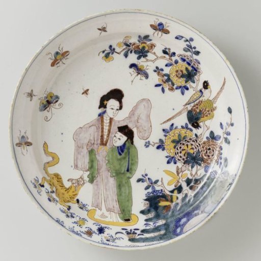 Dish of multi-colored painted faience