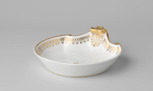 Dish with handle and stylized floral scrolls