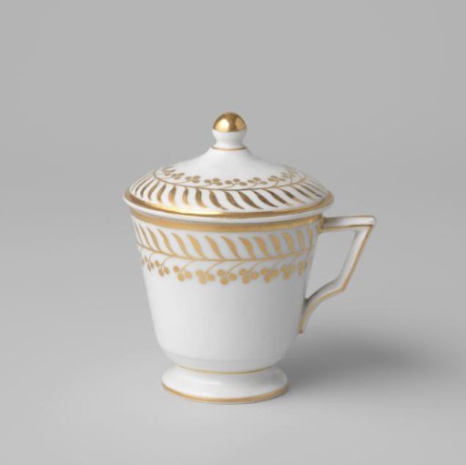 Covered cup (pot de crème) with stylized floral scrolls
