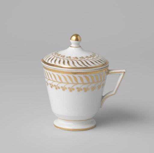 Covered cup (pot de crème) with stylized floral scrolls