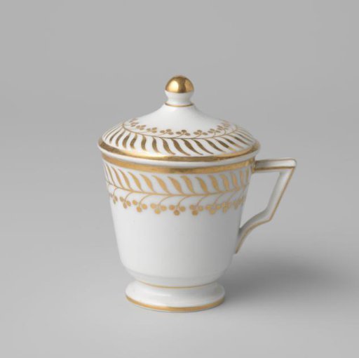 Covered cup (pot de crème) with stylized floral scrolls