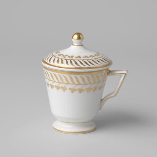 Covered cup (pot de crème) with stylized floral scrolls