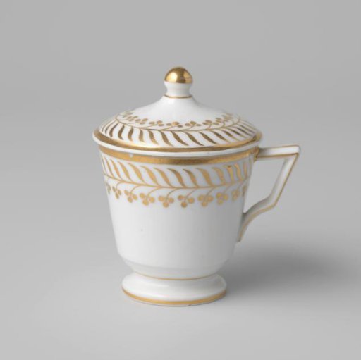 Covered cup (pot de crème) with stylized floral scrolls