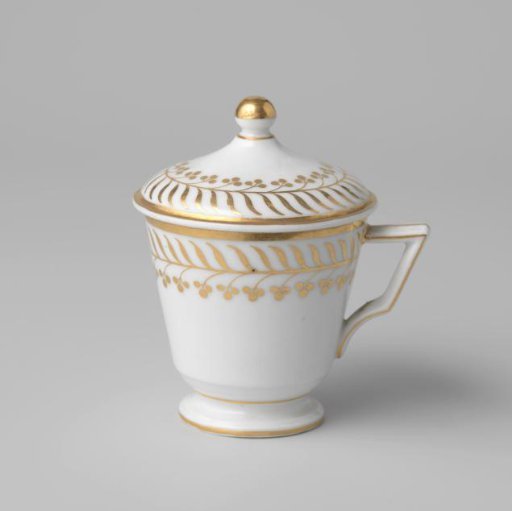 Covered cup (pot de crème) with stylized floral scrolls
