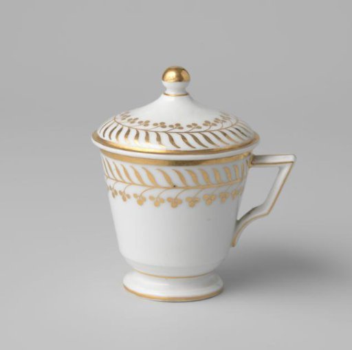 Covered cup (pot de crème) with stylized floral scrolls