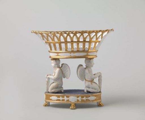 Dish or basket supported by two putti