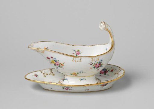 Dish of a sauce bowl with bouquets and flower sprays